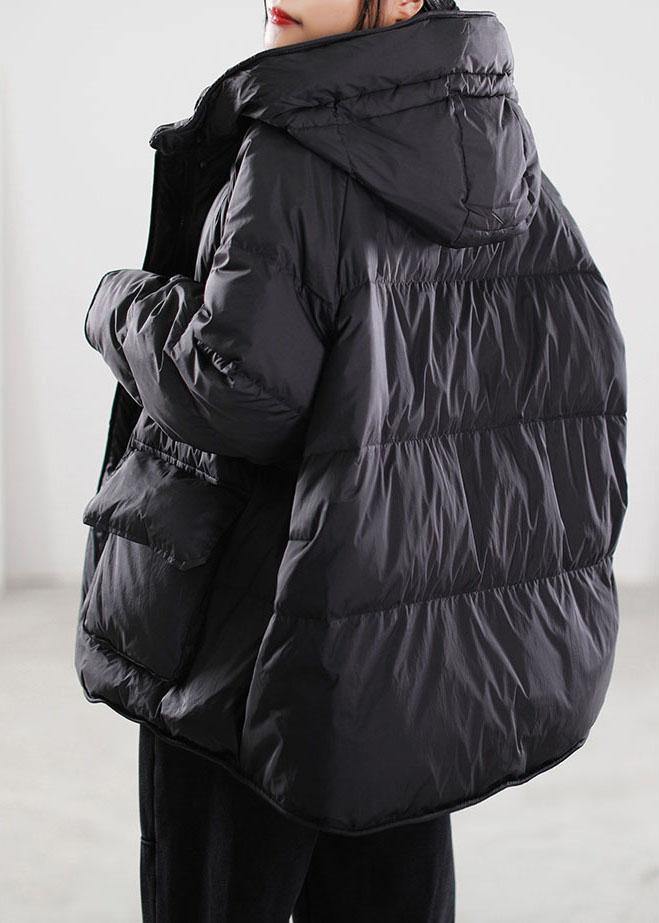 Boho Black Zip Up drawstring Duck Down Winter Coats - Omychic