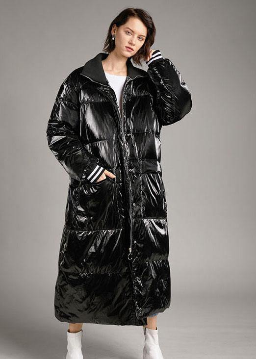 Boho Black zippered Pockets long Winter Duck Down down coat - Omychic