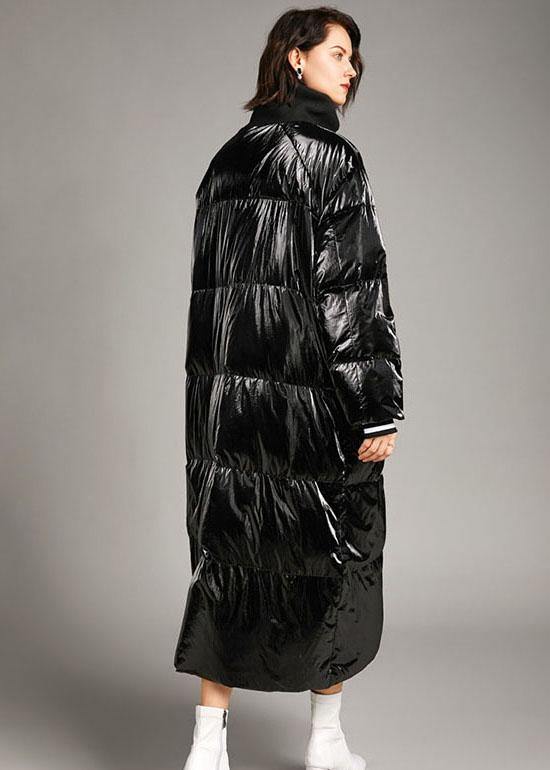 Boho Black zippered Pockets long Winter Duck Down down coat - Omychic