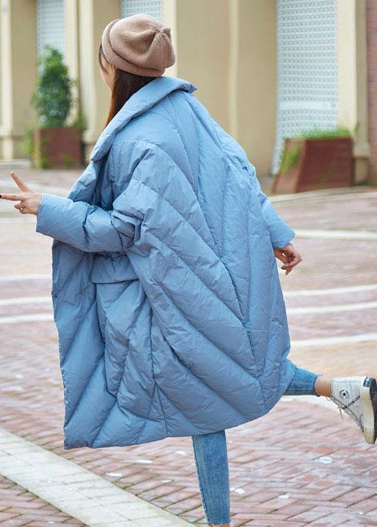 Boho Blue Peter Pan Collar Button Casual Winter Duck Down Down Coats - Omychic