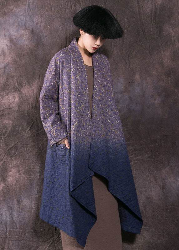 Boho Blue Print Pockets Fine Cotton Filled Winter wrap coat