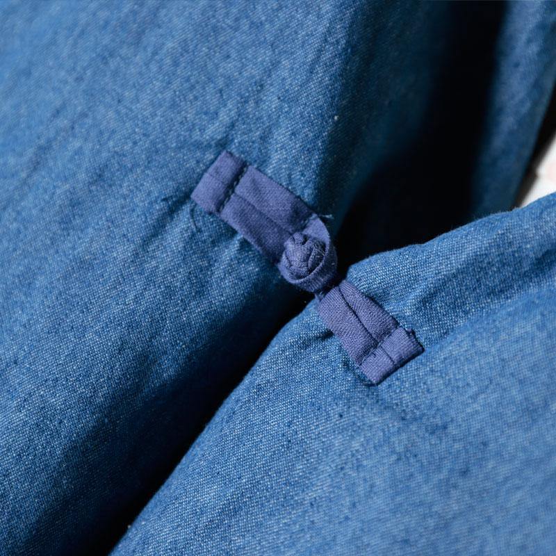 Boho Blue V Neck Pockets Cotton Winter Long sleeve Coat - Omychic