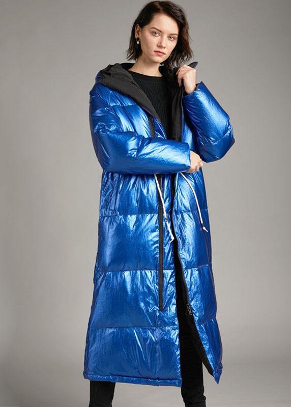 Boho Blue hooded Pockets long Winter Duck Down down coat - Omychic