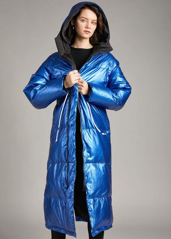 Boho Blue hooded Pockets long Winter Duck Down down coat - Omychic