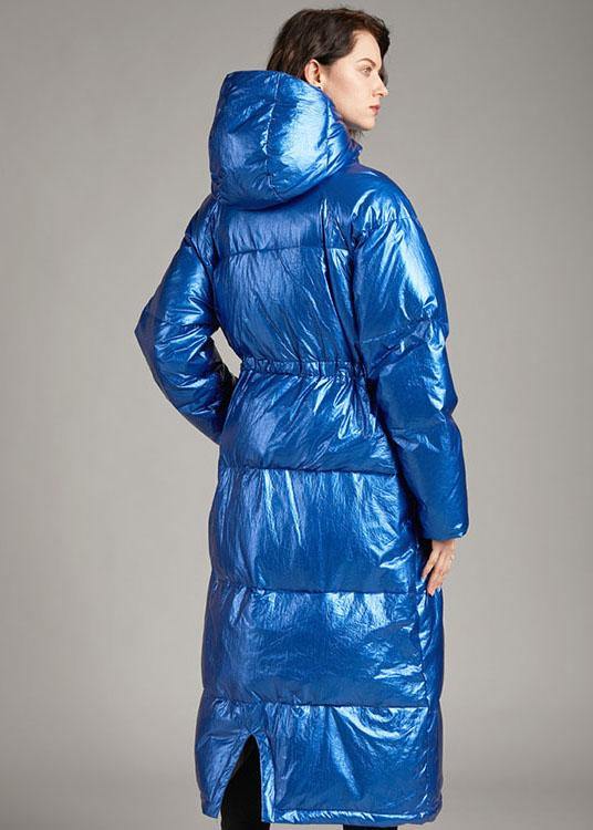 Boho Blue hooded Pockets long Winter Duck Down down coat - Omychic