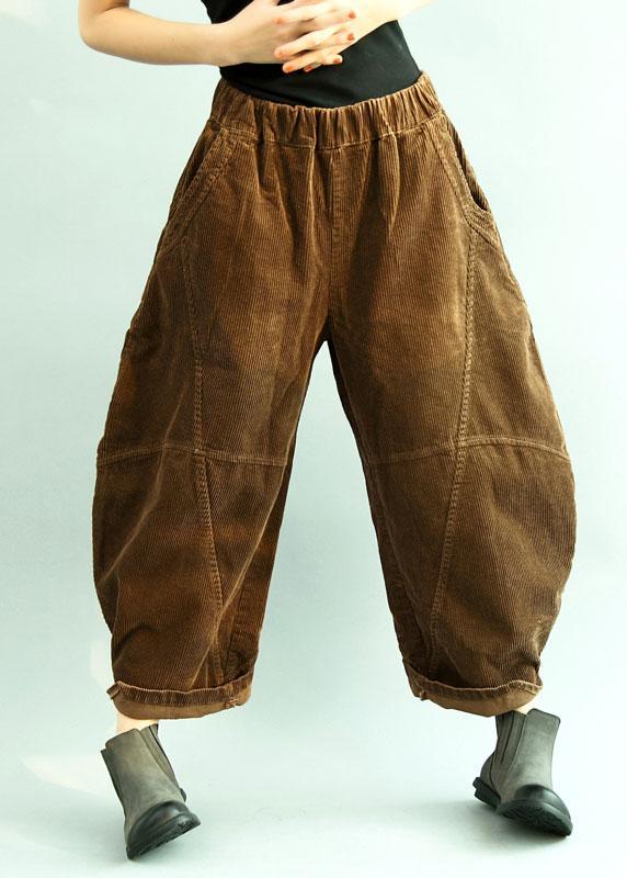 Boho Brown Pockets Patchwork lantern Fall Pants Trousers - Omychic