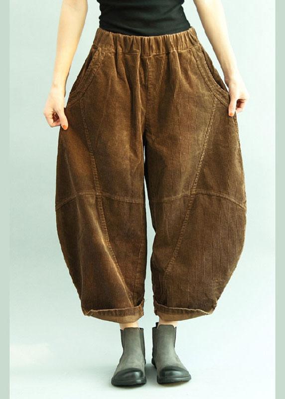 Boho Brown Pockets Patchwork lantern Fall Pants Trousers - Omychic