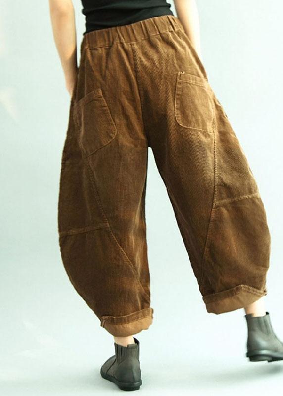 Boho Brown Pockets Patchwork lantern Fall Pants Trousers - Omychic