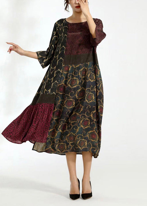 Boho Colorblock Asymmetrical Patchwork Chiffon Dresses Summer