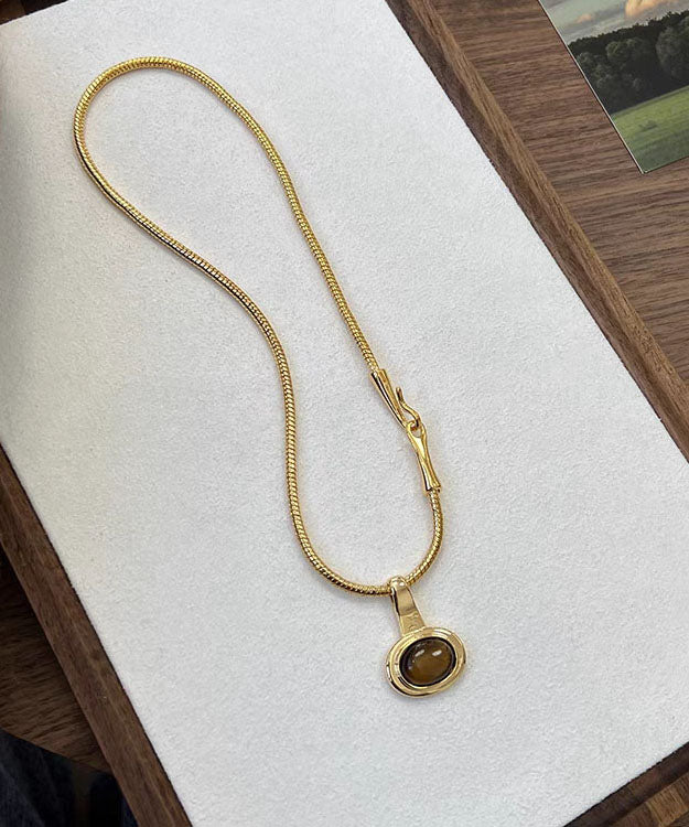Boho Copper Overgild Inlaid Gem Stone Pendant Necklace