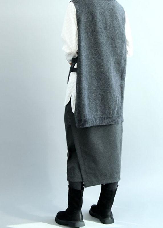 Boho Dark Gray O-Neck Side Open low High Design Fall Knit Vest - Omychic