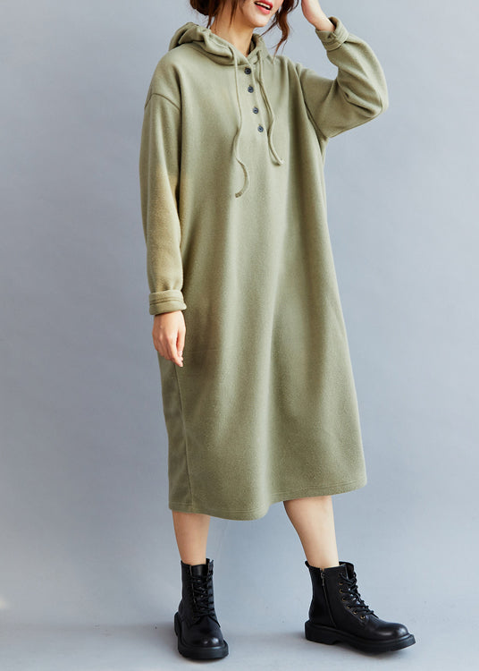 Boho Green Hooded cozy Warm Fleece Sweatshirt dress Spring