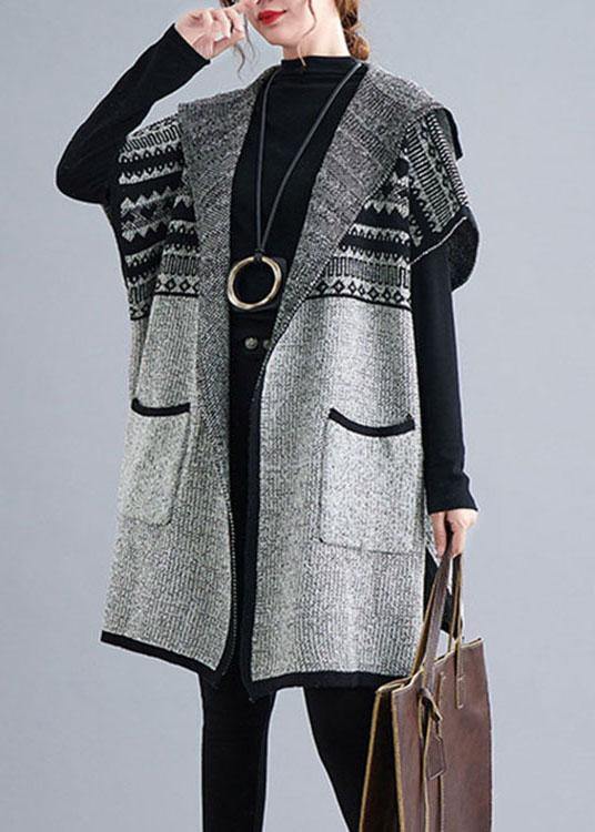 Boho Grey hooded Short Sleeve Pockets Loose Fall Knit Sweater Cardigans - Omychic