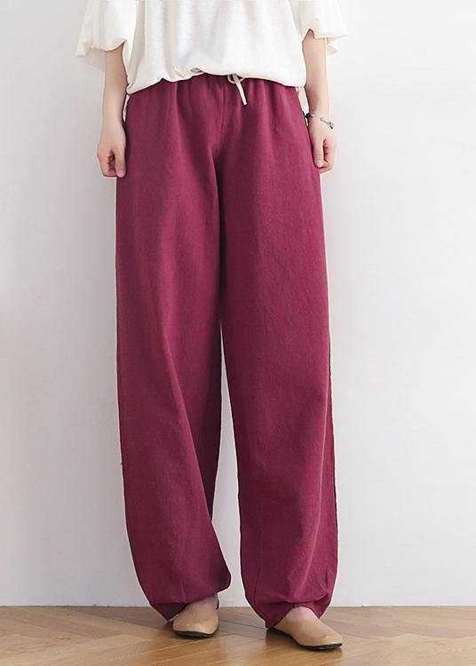 Boho High Waist Red Wide Leg Linen Pants - Omychic