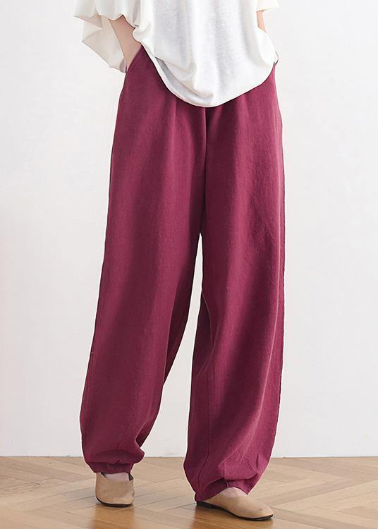 Boho High Waist Red Wide Leg Linen Pants - Omychic