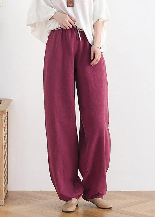 Boho High Waist Red Wide Leg Linen Pants - Omychic