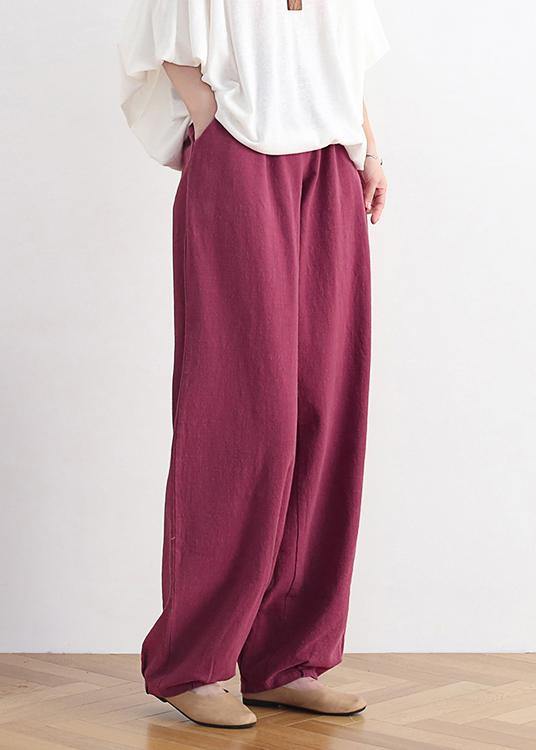 Boho High Waist Red Wide Leg Linen Pants - Omychic