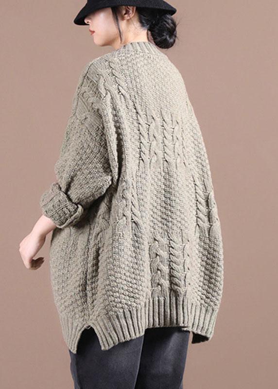Boho Khaki Loose Cable knit Fall Long Knit Top - Omychic