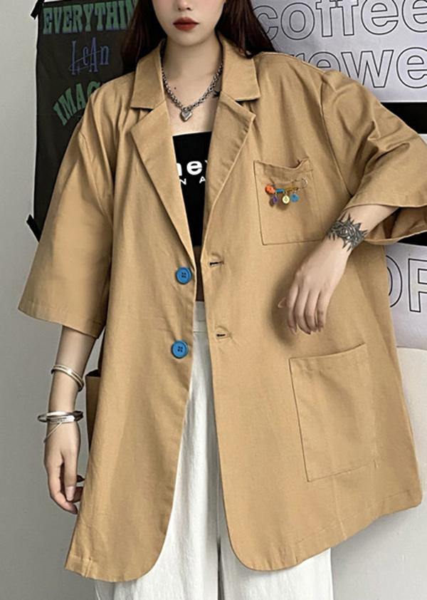 Boho Khaki Peter Pan Collar  Summer Tops - Omychic