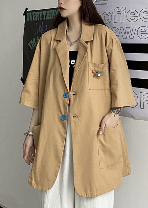 Boho Khaki Peter Pan Collar  Summer Tops - Omychic