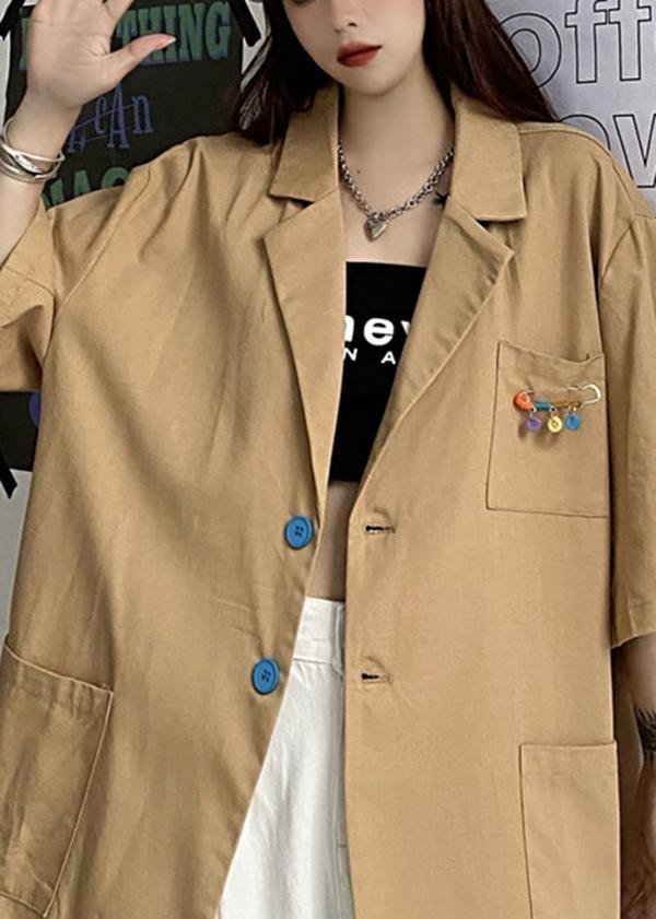 Boho Khaki Peter Pan Collar  Summer Tops - Omychic