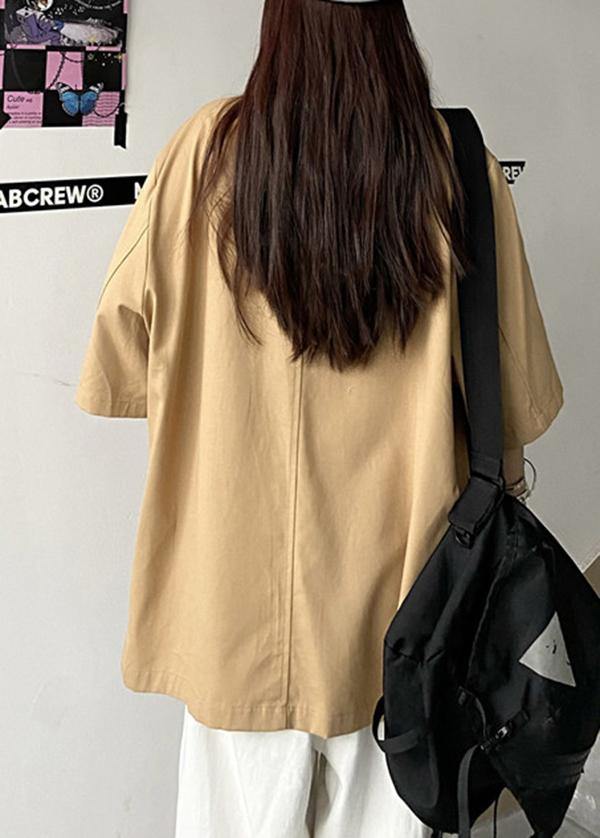 Boho Khaki Peter Pan Collar  Summer Tops - Omychic