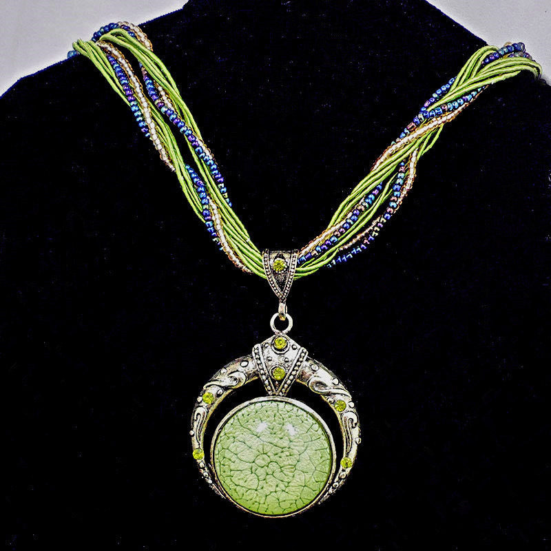 Boho Light Blue Gem Stone Rice Ball Pendant Necklace