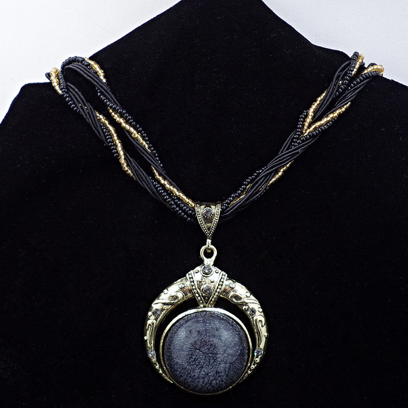 Boho Light Blue Gem Stone Rice Ball Pendant Necklace
