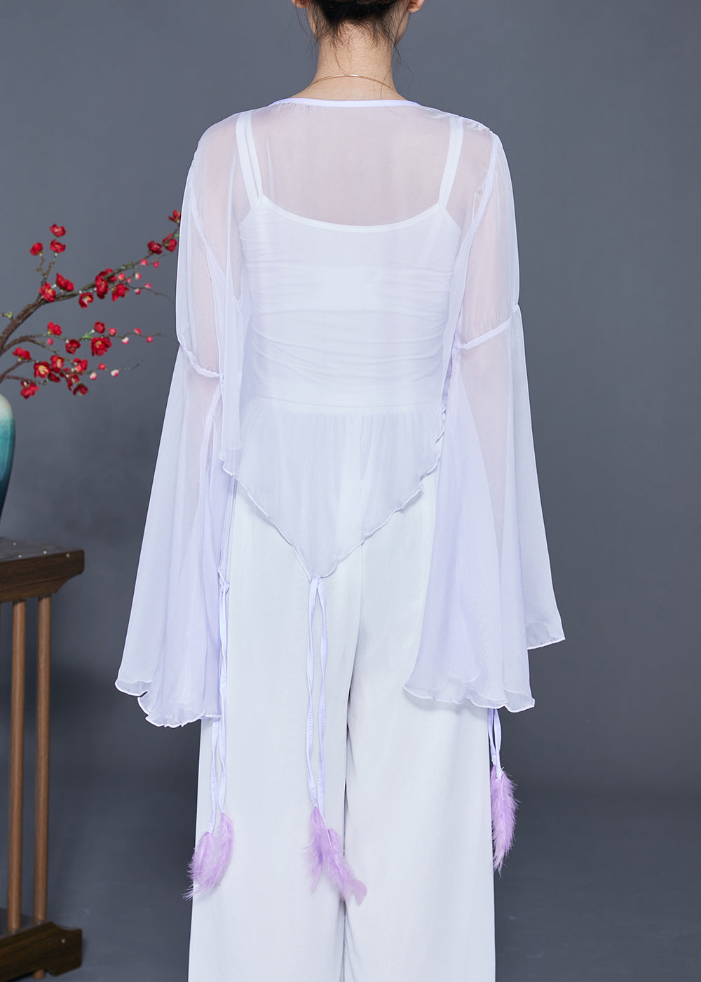 Boho Light Purple Butterfly Embroideried Chiffon Cardigan Flare Sleeve