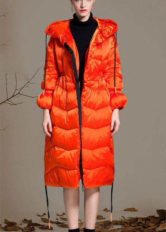 Boho Orange Loose Thick zippered Winter Duck Down Jacket In - Omychic