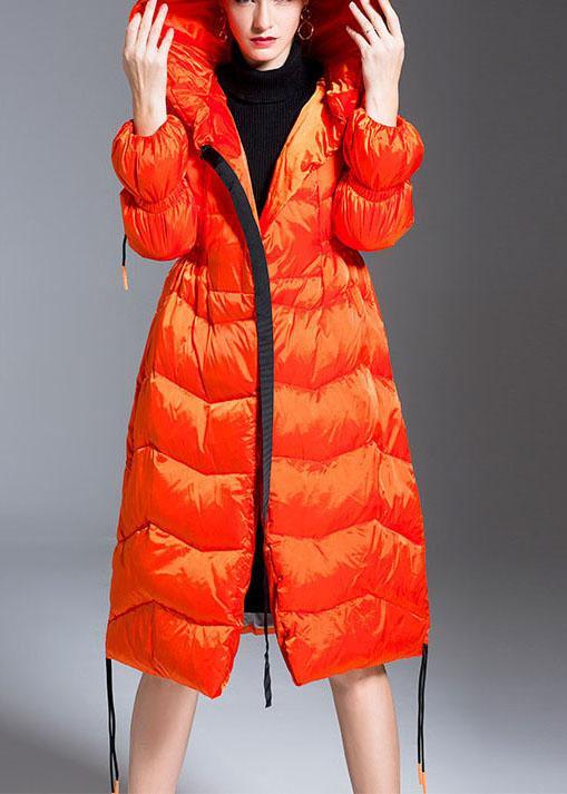 Boho Orange Loose Thick zippered Winter Duck Down Jacket In - Omychic