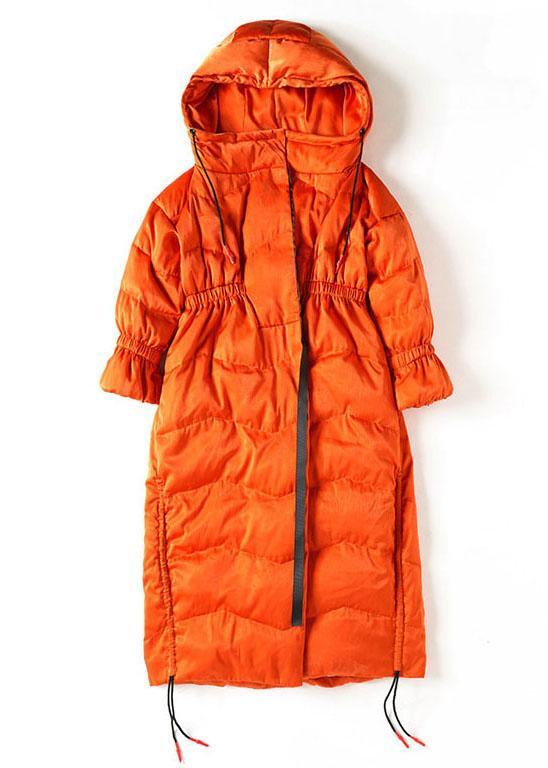 Boho Orange Loose Thick zippered Winter Duck Down Jacket In - Omychic