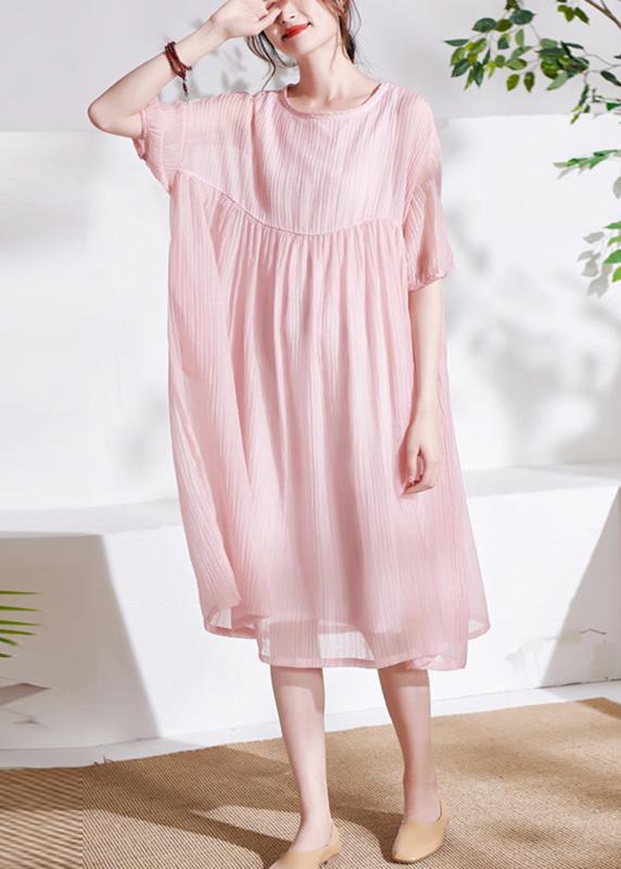 Boho Pink O-Neck Patchwork Summer Cotton Maxi Dresses Half Sleeve - Omychic