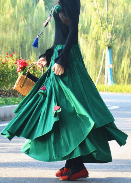 Boho Plus Size Green Wrinkled Asymmetrical Corduroy Skirt Spring