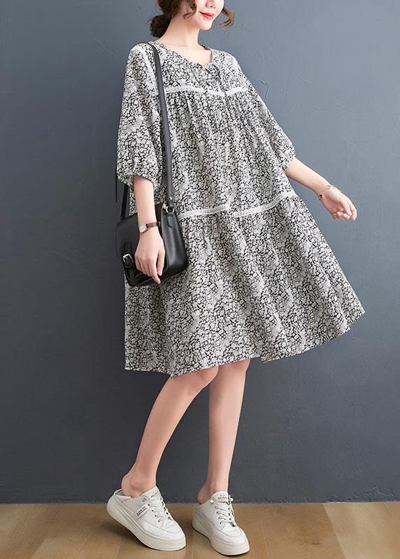 Boho Print O-Neck Short Sleeve Maxi Summer Cotton Dress - Omychic