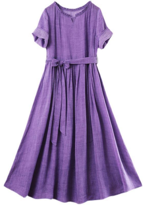 Boho Purple Ruffled Maxi Summer Linen Dress - Omychic