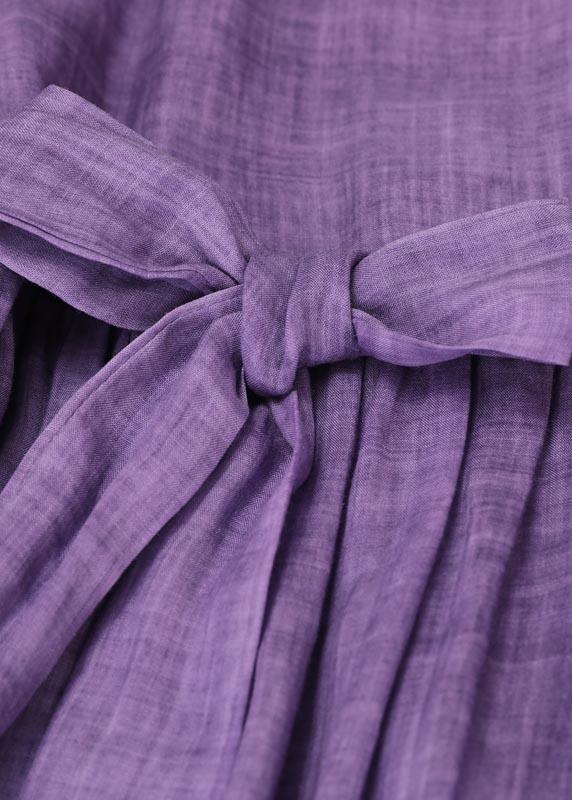 Boho Purple Ruffled Maxi Summer Linen Dress - Omychic