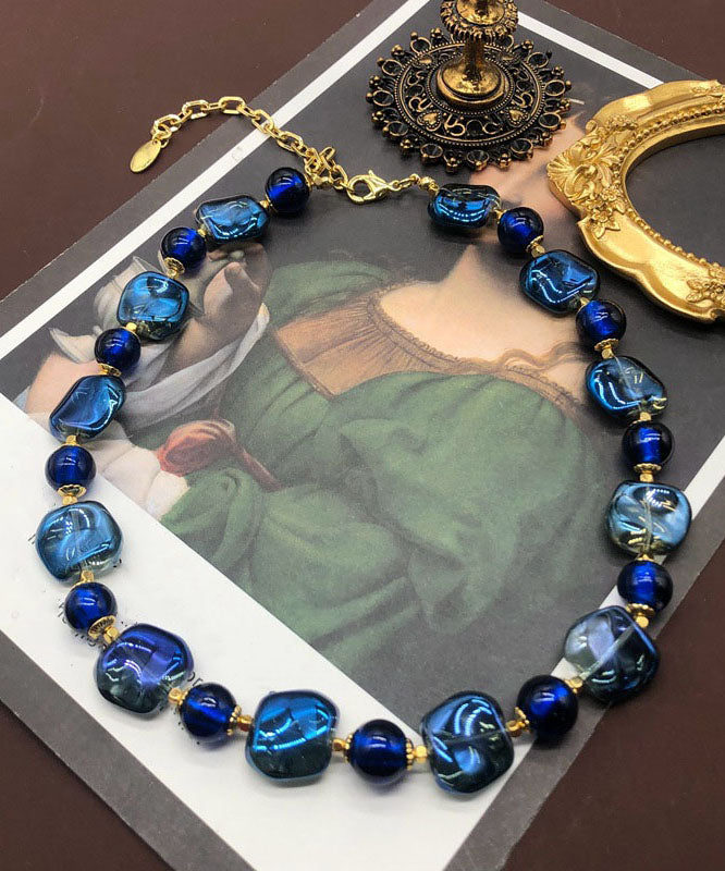 Boho Royal Blue Sterling Silver Ancient Gold Coloured Glaze Locket Necklace