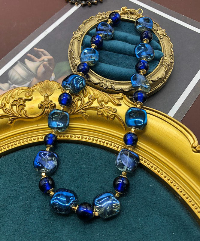 Boho Royal Blue Sterling Silver Ancient Gold Coloured Glaze Locket Necklace