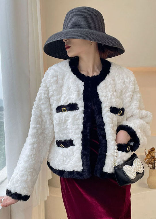 Boho White O-Neck thick Faux Fur Jackets Winter