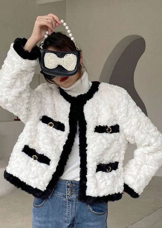 Boho White O-Neck thick Faux Fur Jackets Winter