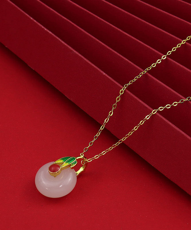 Boho White Sterling Silver Enamel Jade Pendant Necklace