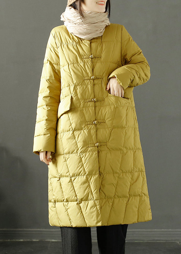 Boho Yellow Chinese Button Oriental Fine Cotton Filled Witner Coat