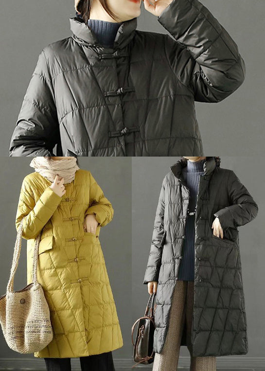 Boho Yellow Chinese Button Oriental Fine Cotton Filled Witner Coat