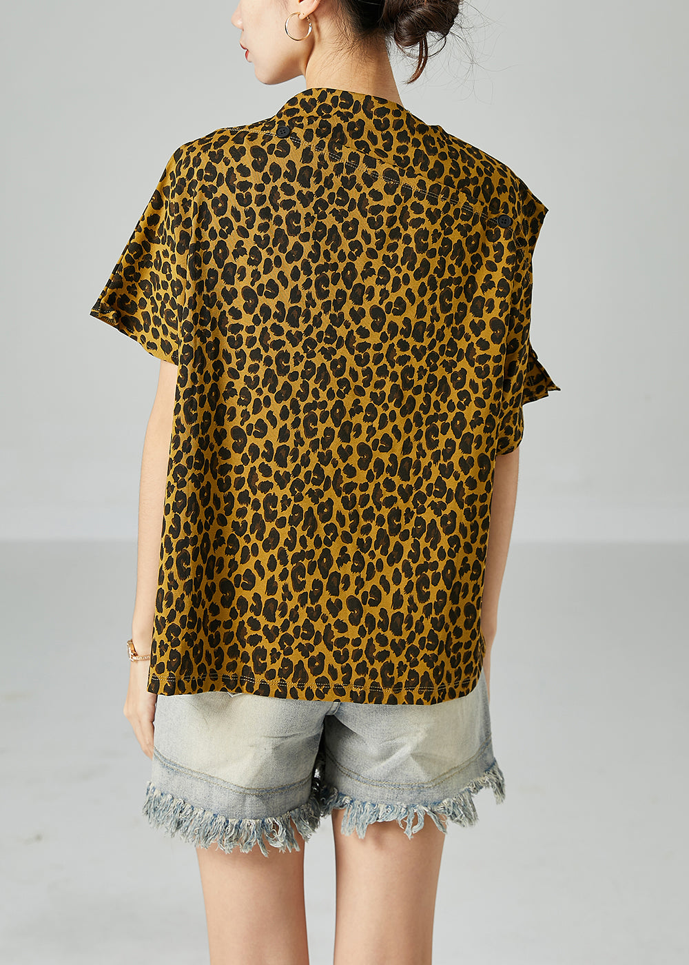 Boho Yellow Cold Shoulder Leopard Print Cotton Tops Summer
