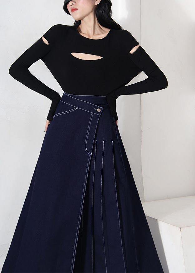 Boho denim blue zippered asymmetrical design Summer Skirt - SooLinen