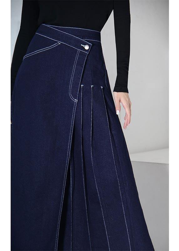 Boho denim blue zippered asymmetrical design Summer Skirt