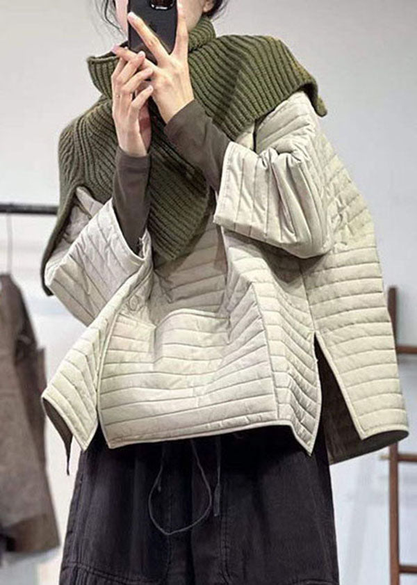 Boutique Apricot Oversized Striped Fine Cotton Filled Parka Jacket Winter - Omychic
