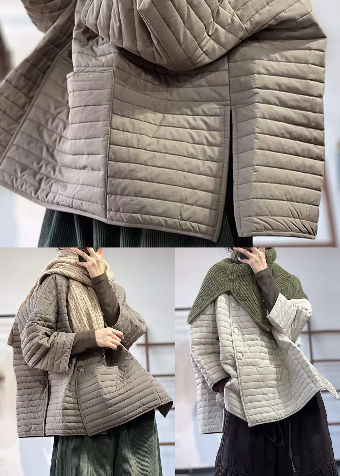 Boutique Apricot Oversized Striped Fine Cotton Filled Parka Jacket Winter - Omychic