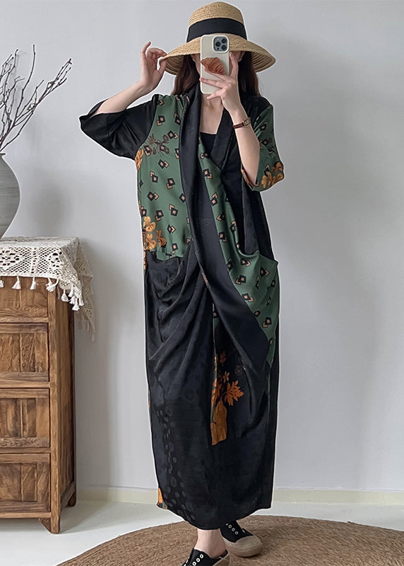 Boutique Black Asymmetrical Patchwork Silk Dresses Summer